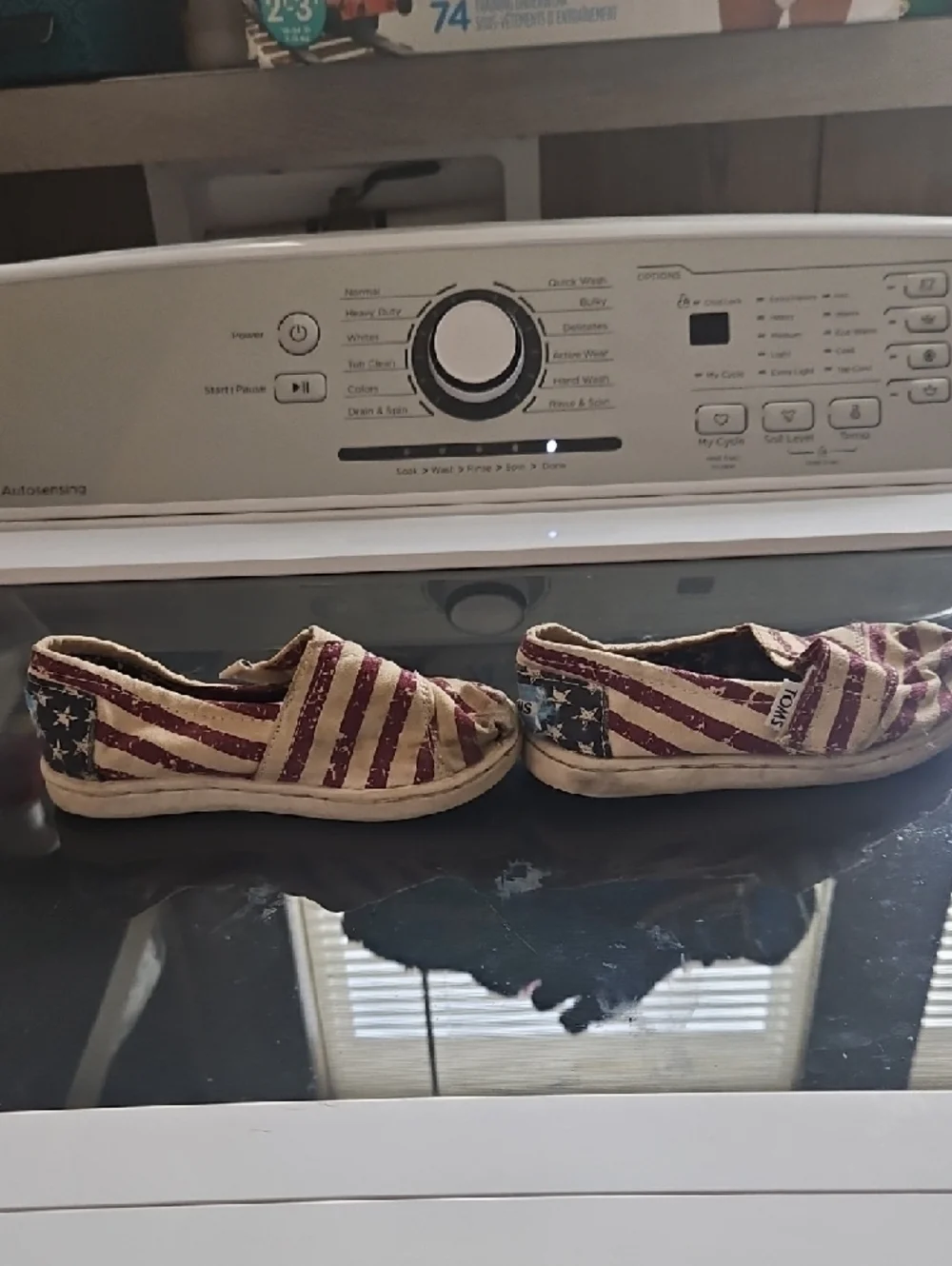 TOMS Kids Cream & Red Striped Slip-On Moccasins